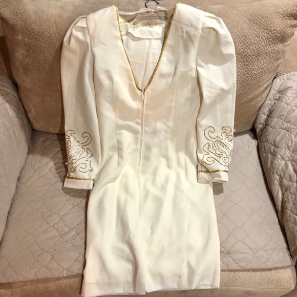 HW Collections New Cream w/Gold Trim Dress - Picture 3 of 4
